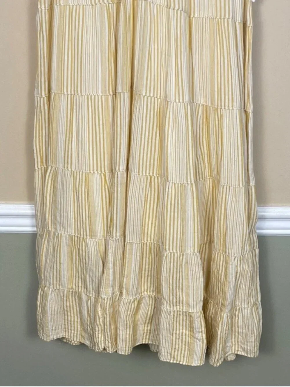 Max Studio Women’s Striped Yellow White Side Ties Tiered Tank Maxi Midi Dress - Picture 4 of 8